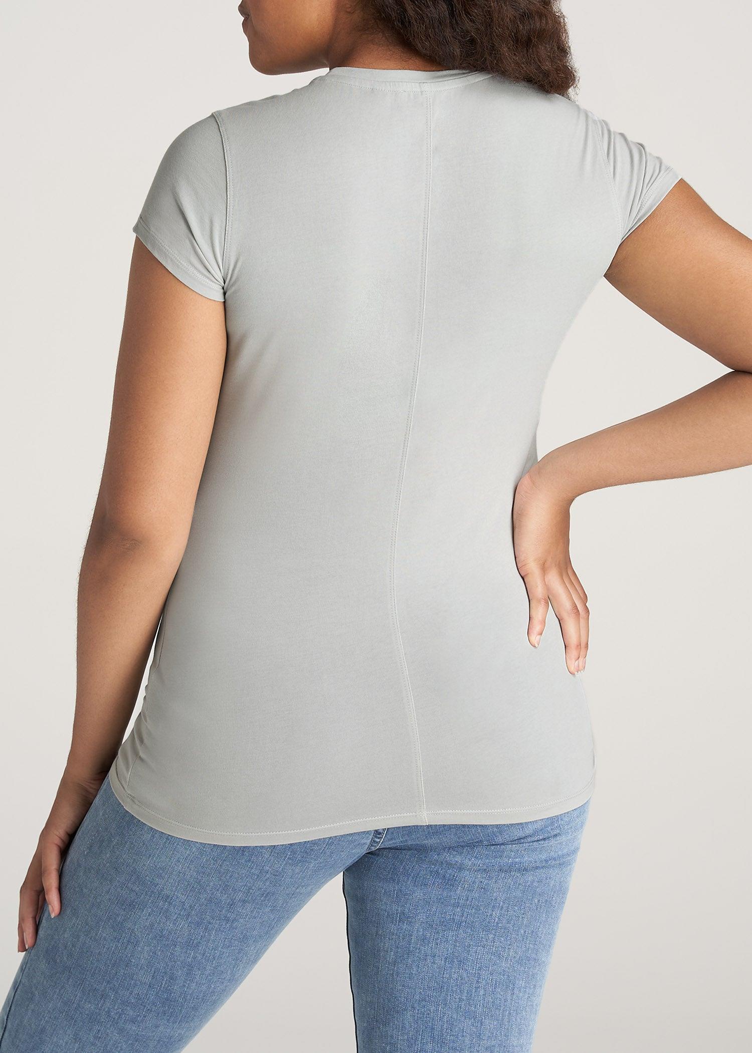 Women's SLIM-FIT Crewneck Cap Sleeve Tall Tee in Silver Product Image