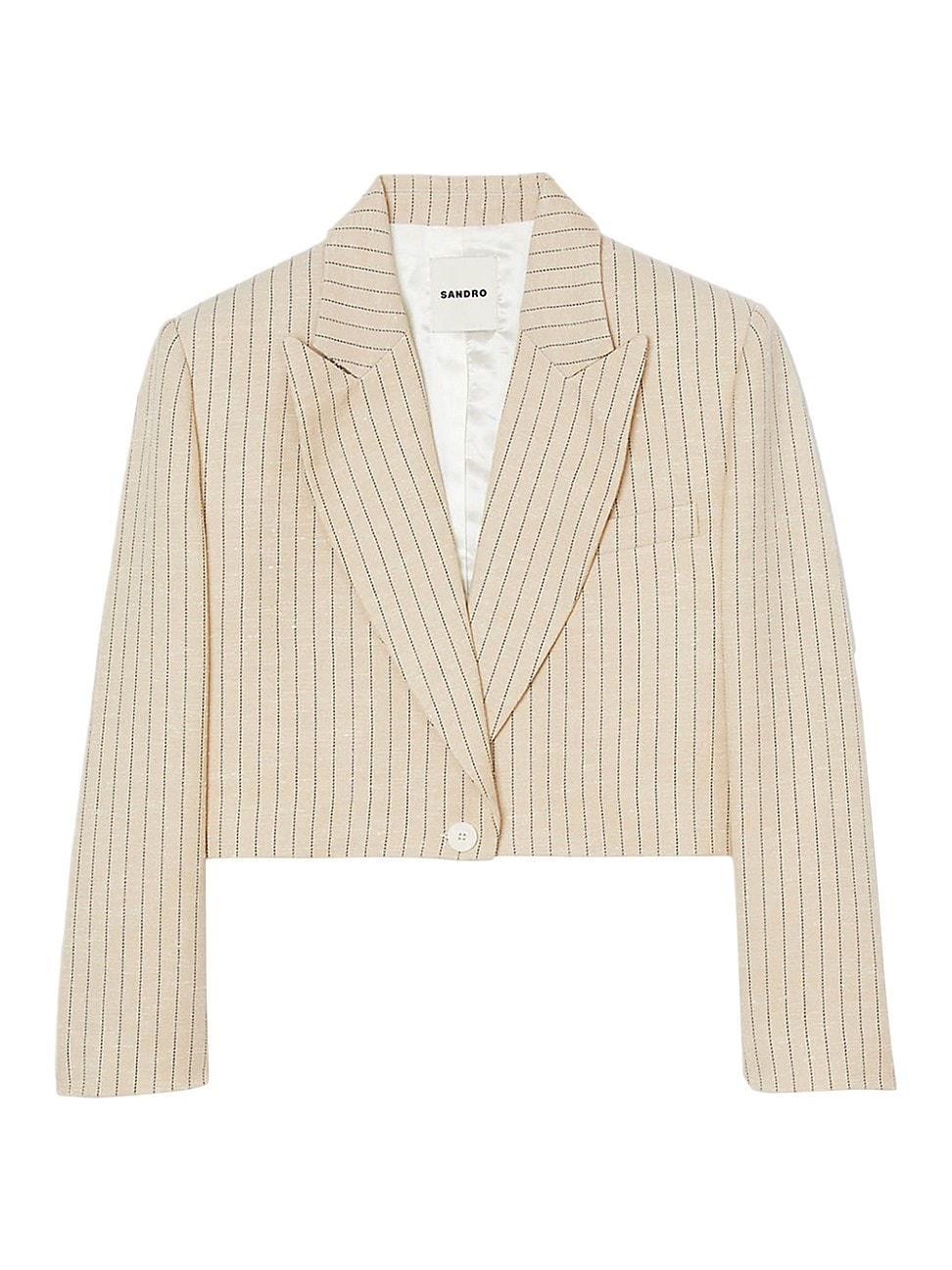 Sandro Striped One Button Crop Blazer Product Image