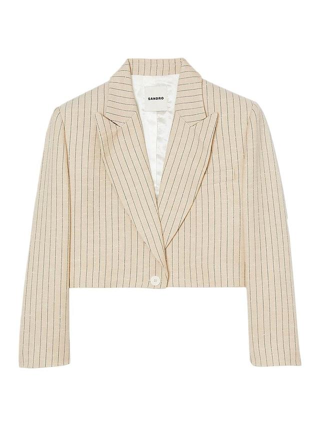 Sandro Striped One Button Crop Blazer Product Image