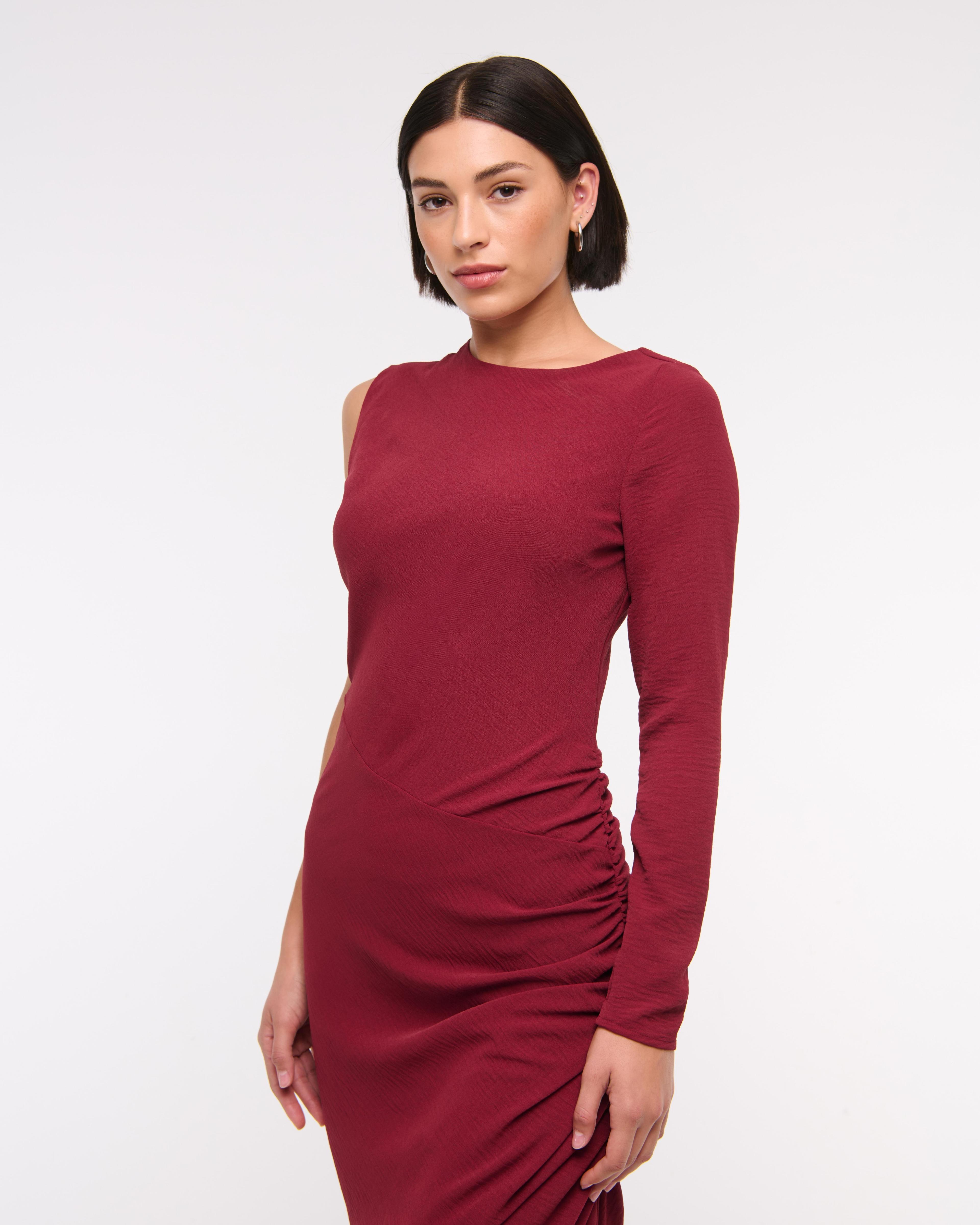 One-Sleeve Draped Midi Dress Product Image