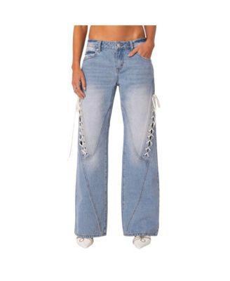 Edikted Womens Low Rise Ribbon Lace Up Jeans Product Image