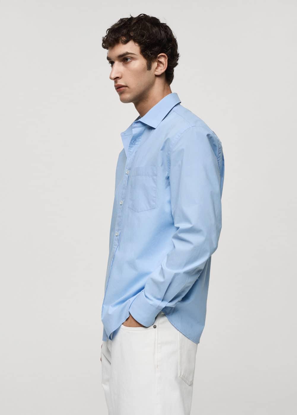 MANGO MAN - Regular fit 100% cotton shirt with pocket sky blueMen Product Image