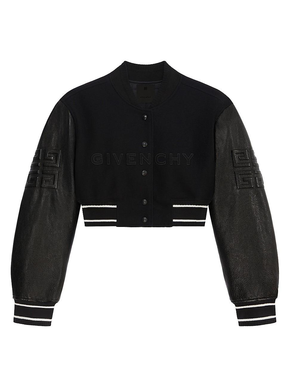 Womens Cropped Varsity Jacket in Wool and Leather Product Image