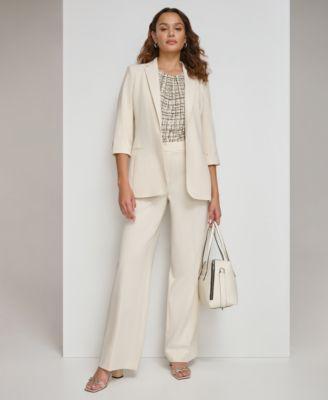 Calvin Klein Womens Open Front 3 4 Sleeve Blazer Printed Sleeveless Pleat Neck Top Mid Rise Wide Leg Pants Product Image