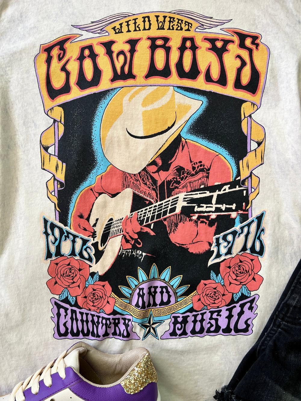 Purple Hue Mineral Washed Cowboys Music Tee Product Image