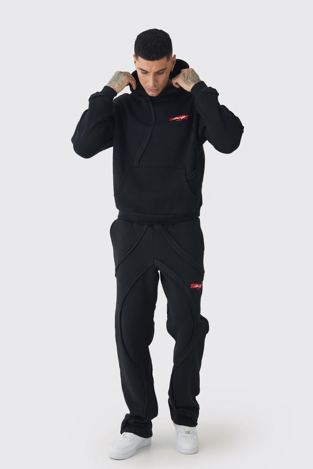 Tall Oversized Boxy Panel Print Hooded Relaxed Sweatpants Tracksuit | boohooMAN USA Product Image