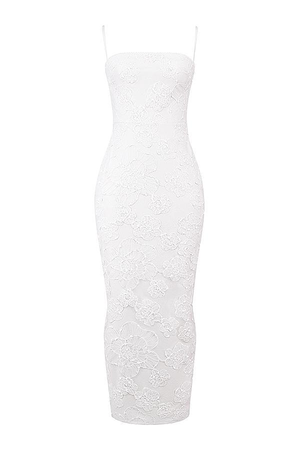 Eva White Floral Lace Maxi Dress Product Image