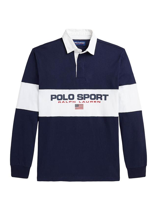 Mens Striped Cotton Long-Sleeve Polo Shirt Product Image