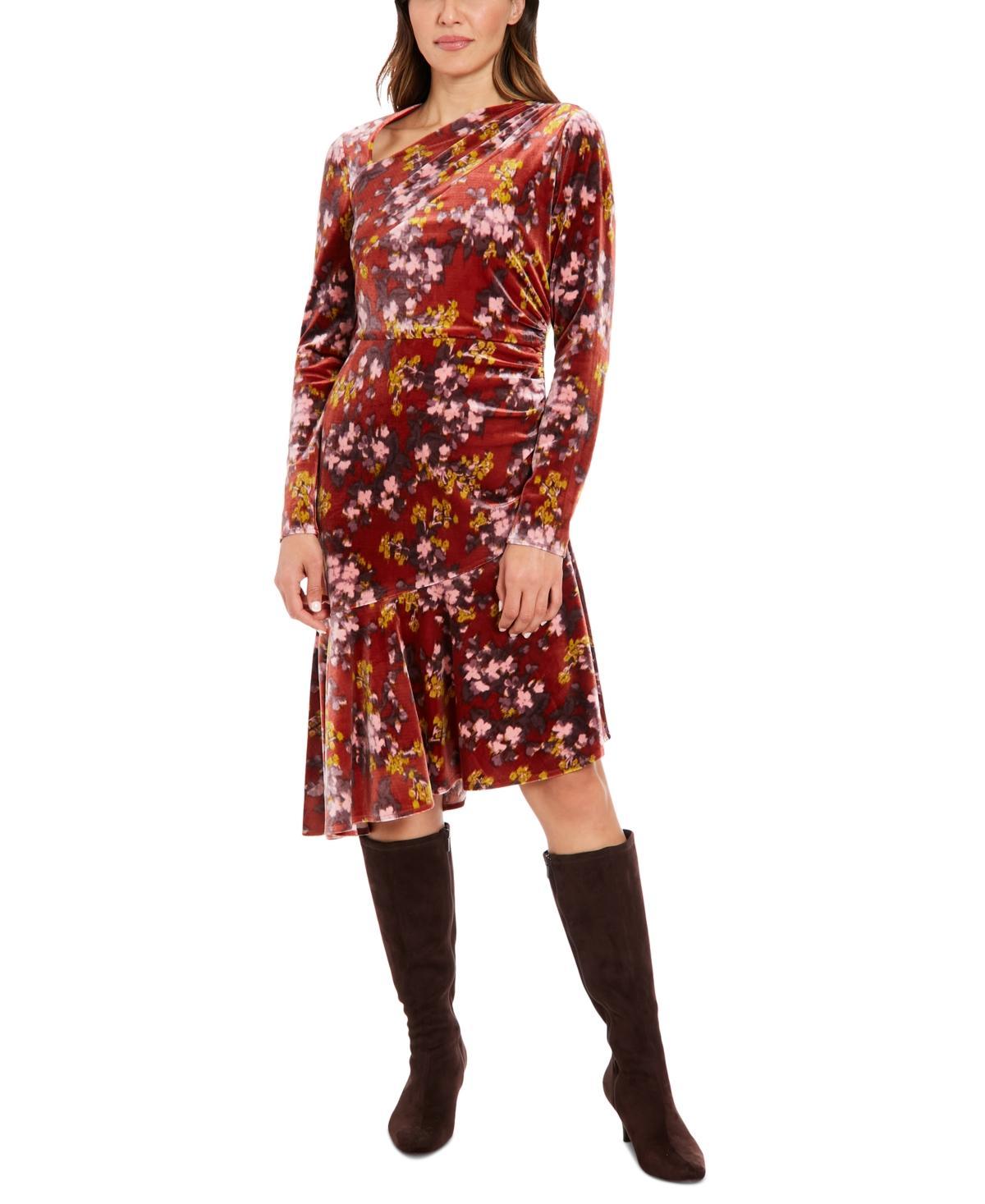 London Times Womens Floral Velvet Asymmetric Dress Product Image