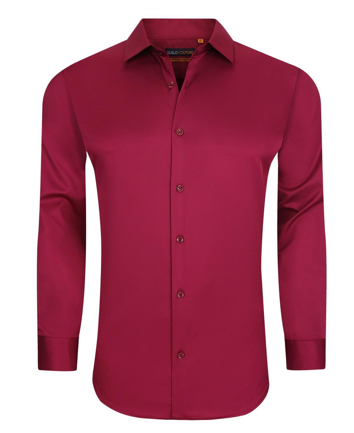 Suslo Couture Mens Solid Slim Fit Wrinkle Free Stretch Long Sleeve Button Down Shirt Product Image