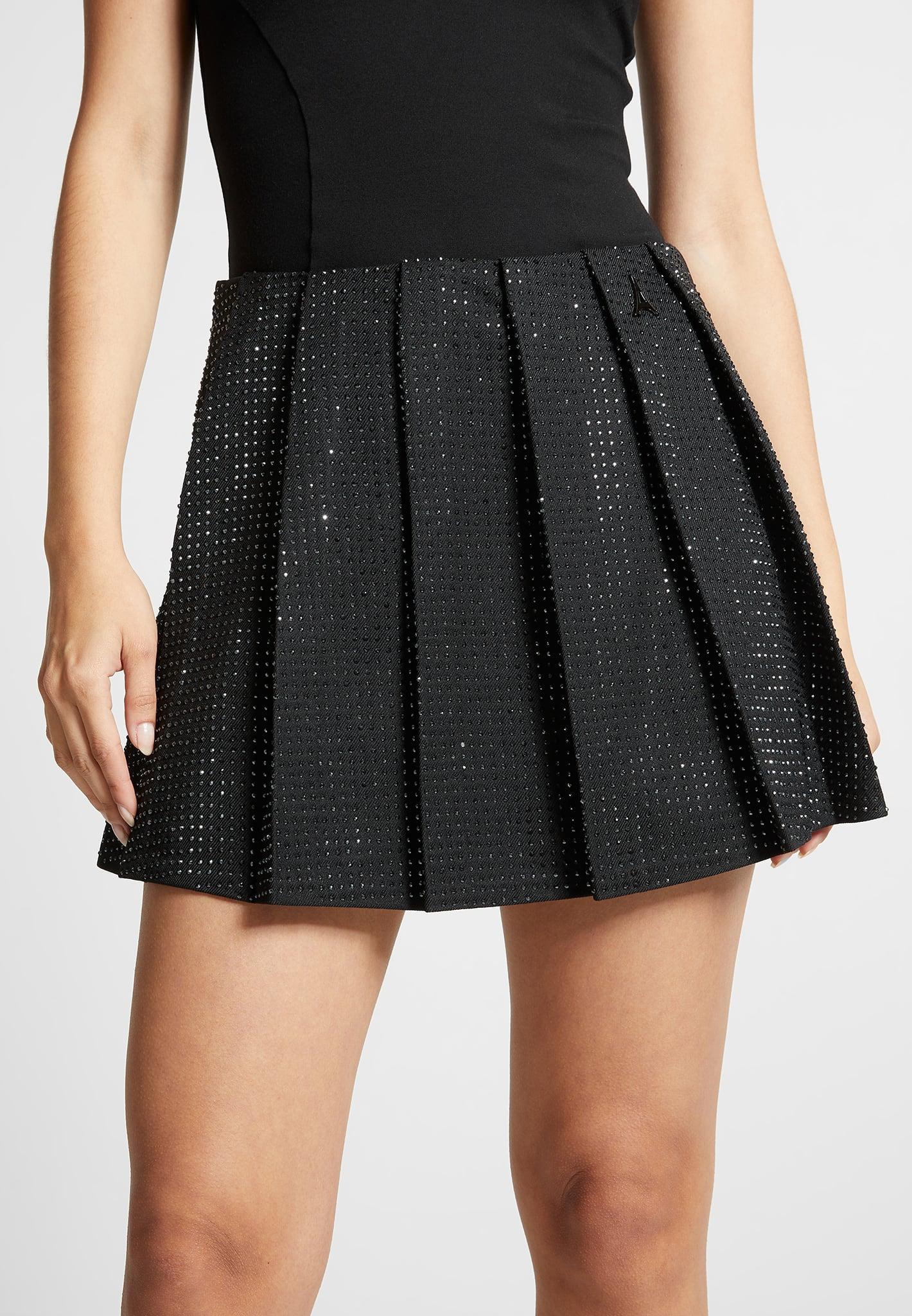 Rhinestone Pleated Mini Skort - Black Female Product Image