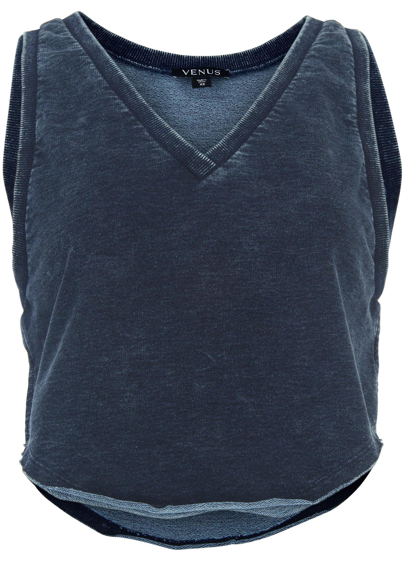 French Terry Cropped Tank - Blue Indigo Wash Product Image