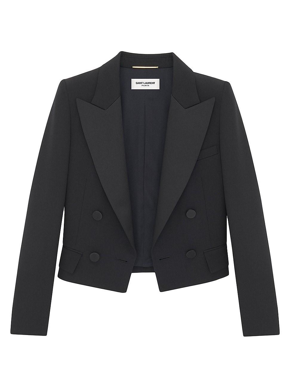 Womens Cropped Tuxedo Blazer In Grain De Poudre - Black - Size 6 - Black - Size 6 Product Image