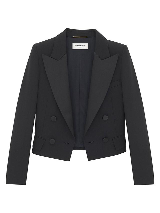 Womens Cropped Tuxedo Blazer In Grain De Poudre Product Image