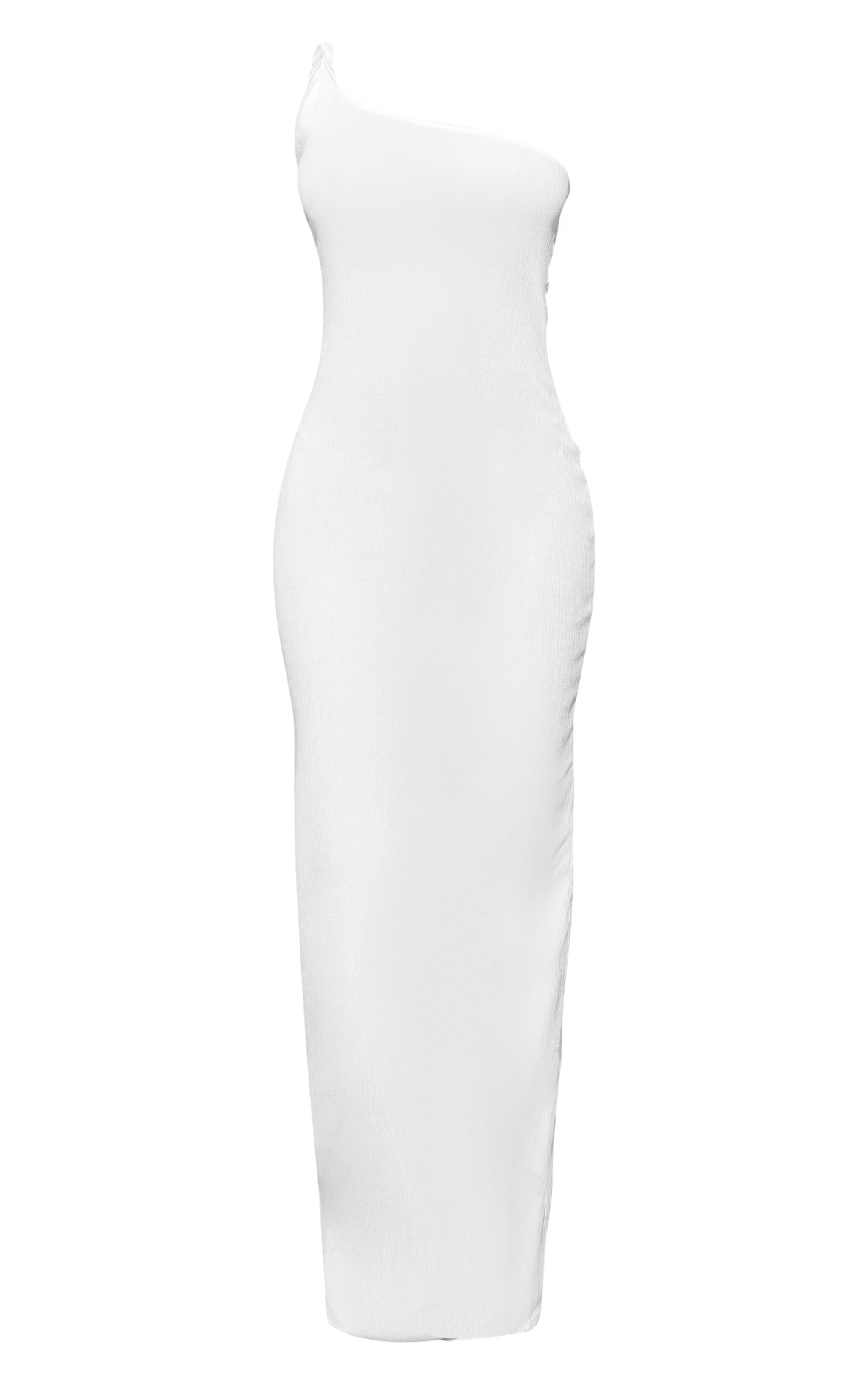 White Textured Twist One Shoulder Maxi Dress Product Image