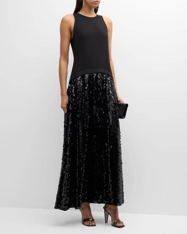 Memphis Crepe Sequin Sleeveless Maxi Dress Product Image