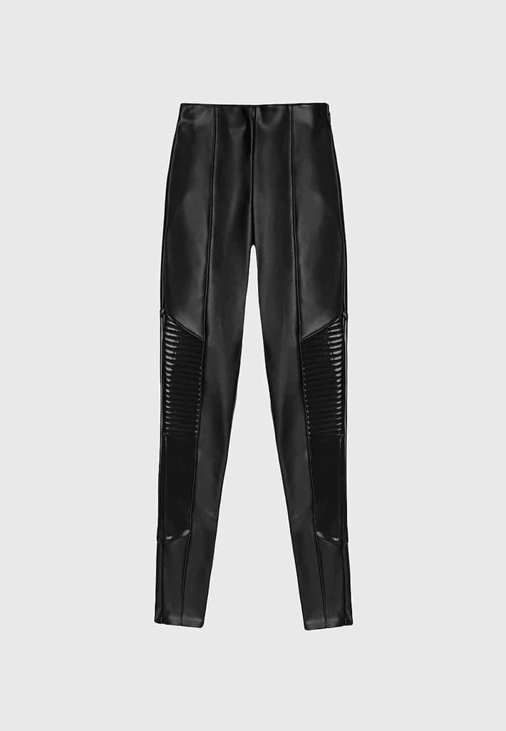 Leather & Patent Ribbed Leggings - Black Female Product Image