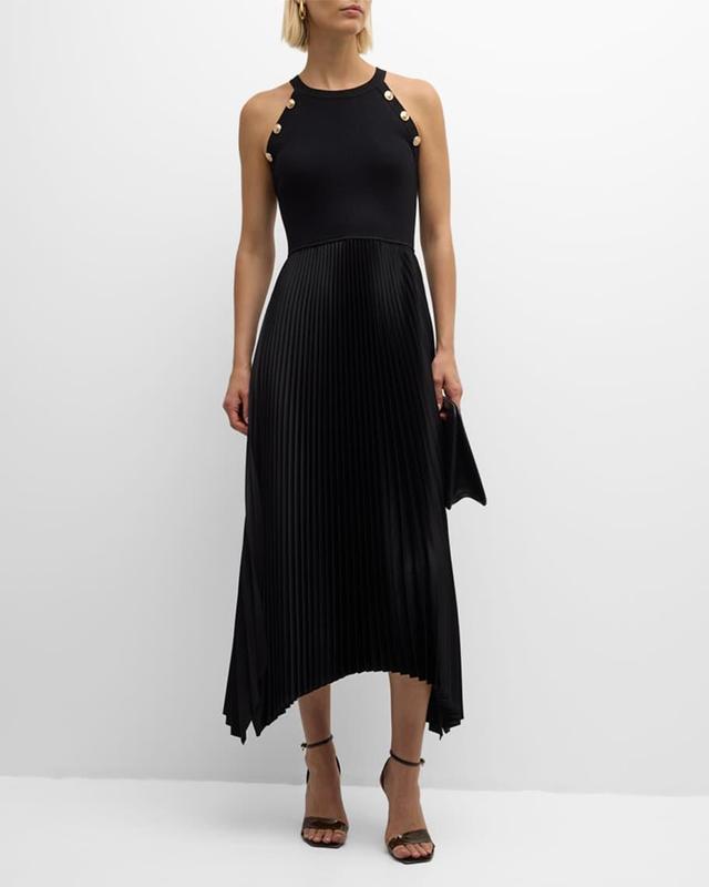 The Eliana Pleated Halter Midi Dress Product Image