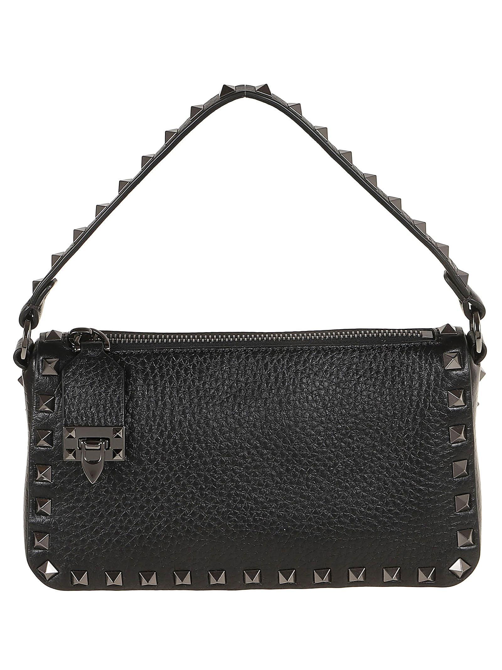 Rockstud Spike Small Leather Shoulder Bag In Nero Product Image