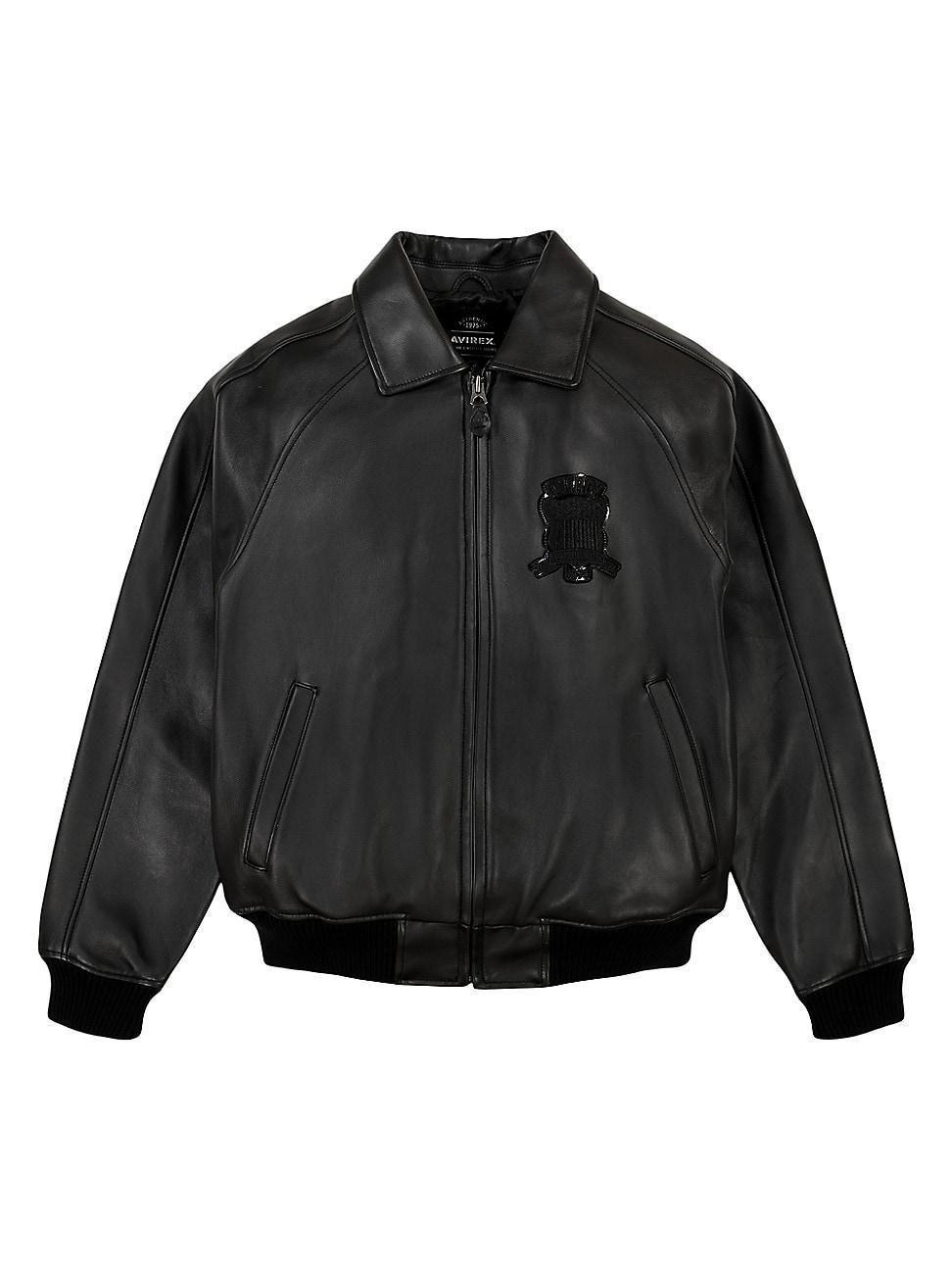 Mens Black Icon Leather Bomber Jacket Product Image