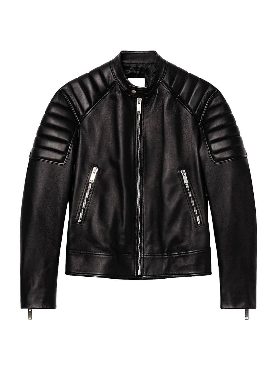 Mens Leather Jacket With Quilted Trims Product Image