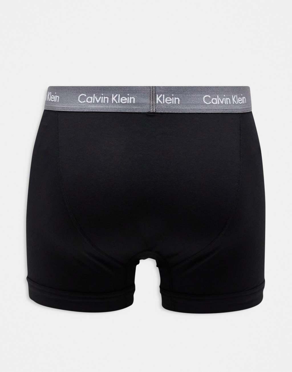 Calvin Klein cotton stretch trunks 3 pack in black with colored waistband Product Image