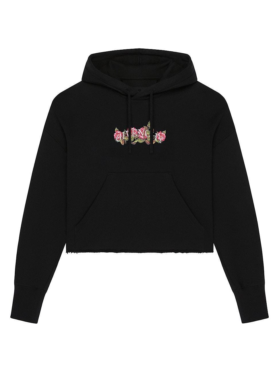 Womens Cropped Hoodie in Cotton with Roses Print Product Image