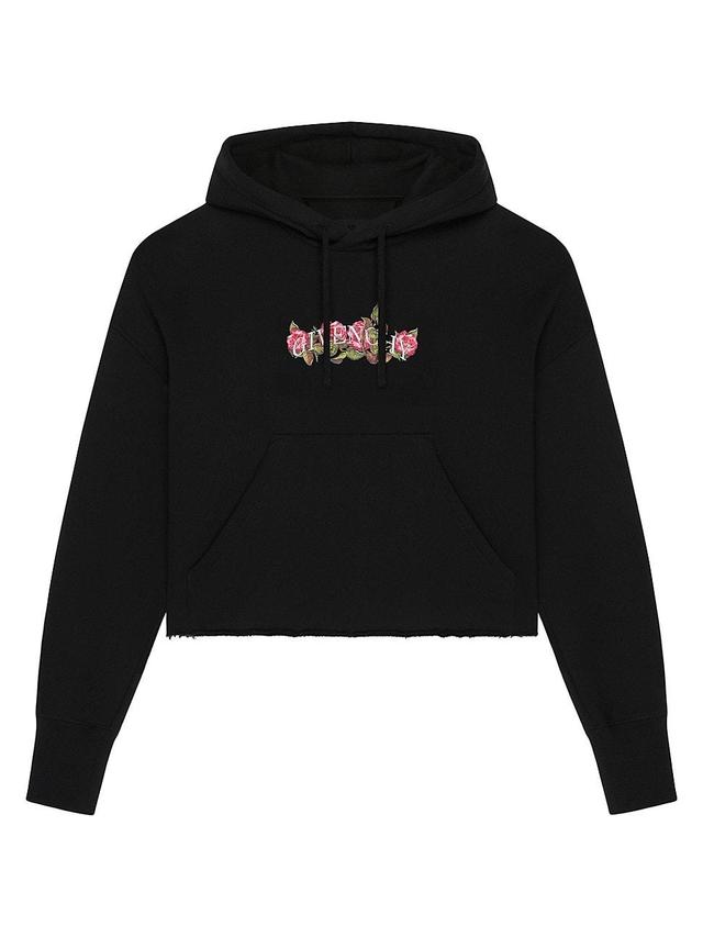 Womens Cropped Hoodie in Cotton with Roses Print Product Image