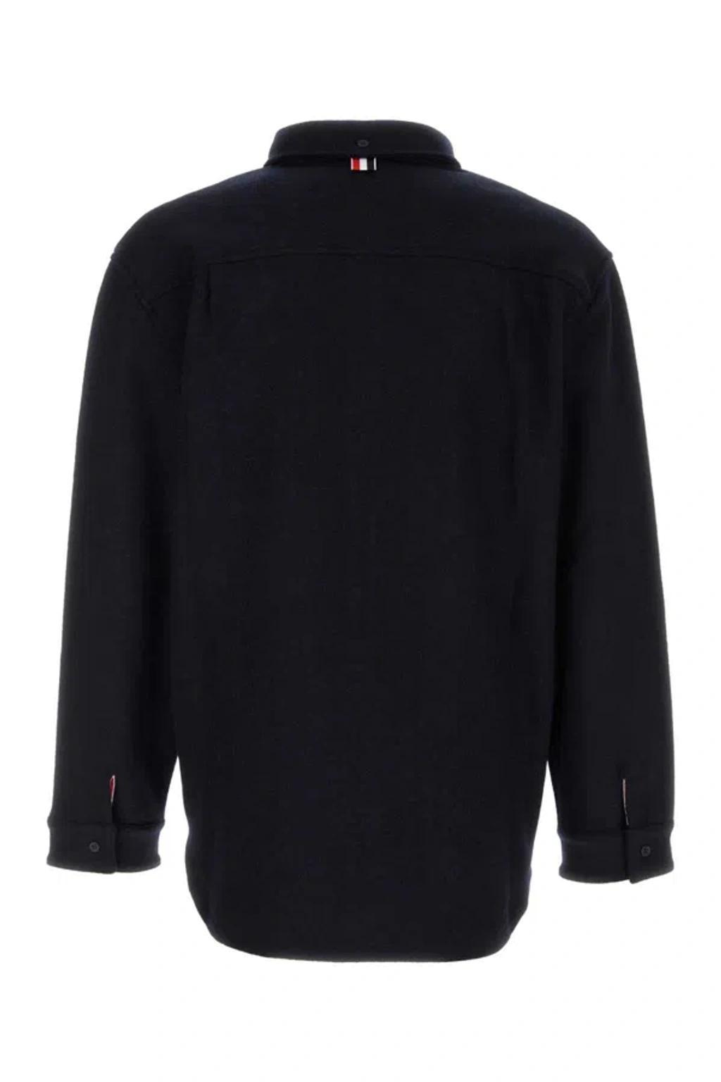 THOM BROWNE Oversize Cotton Blend Shirt For Men In Navy Product Image