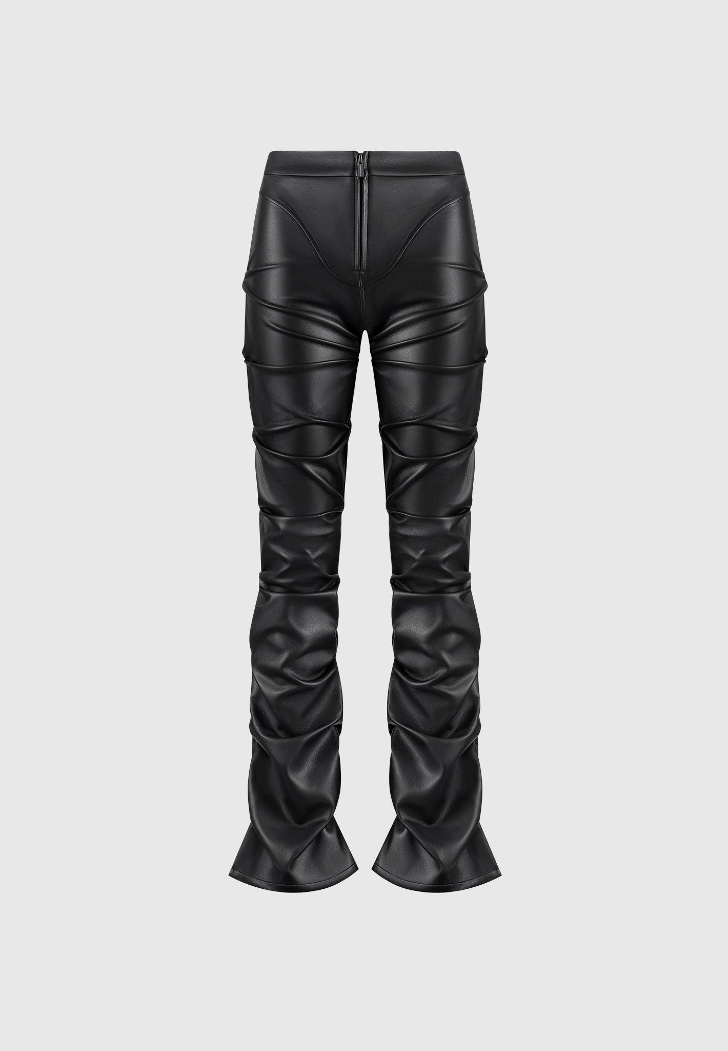 Tacked Leather Flared Trousers - Black Female Product Image