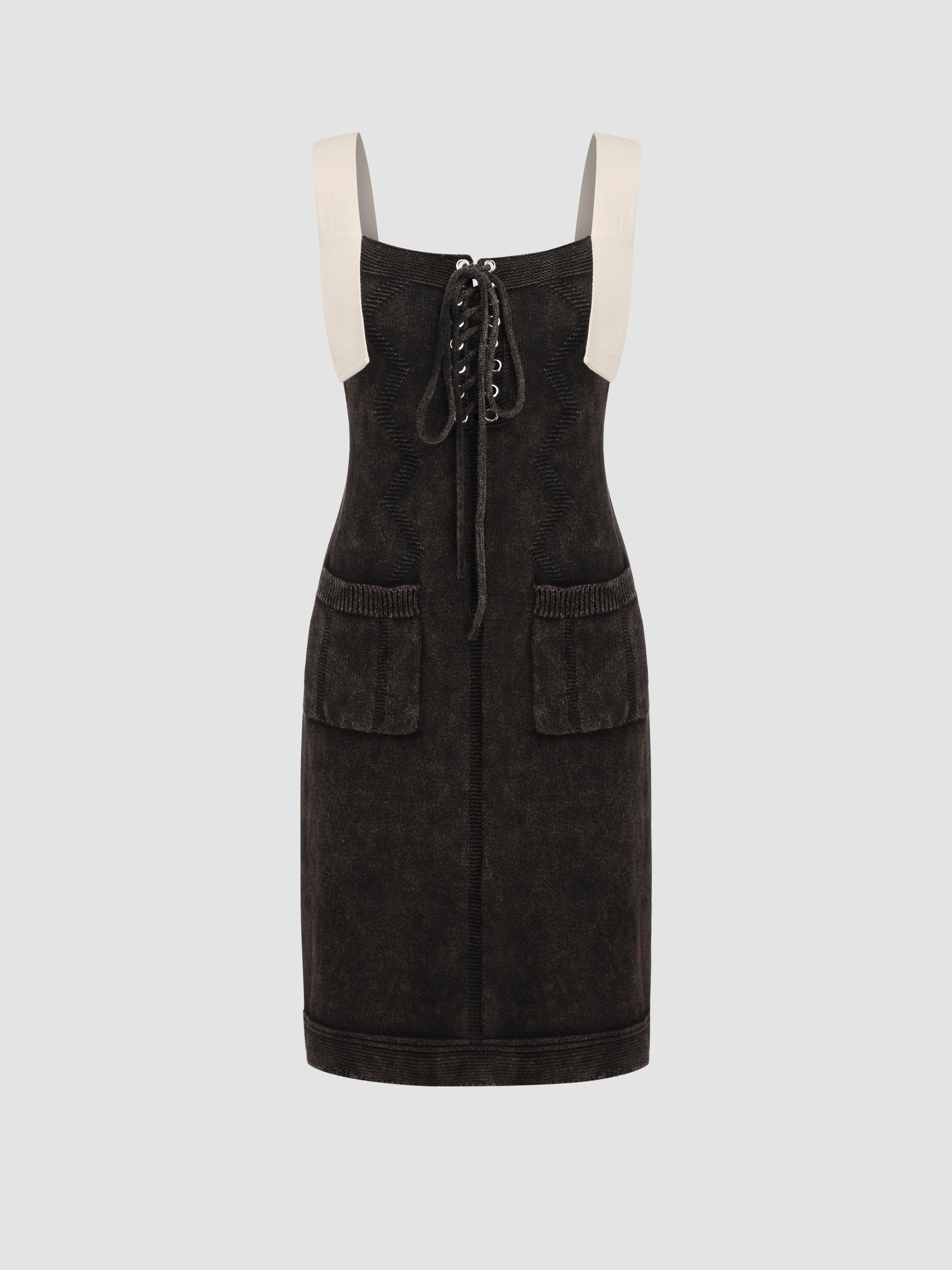 Cotton Knit Pocket Overall Mini Dress Product Image