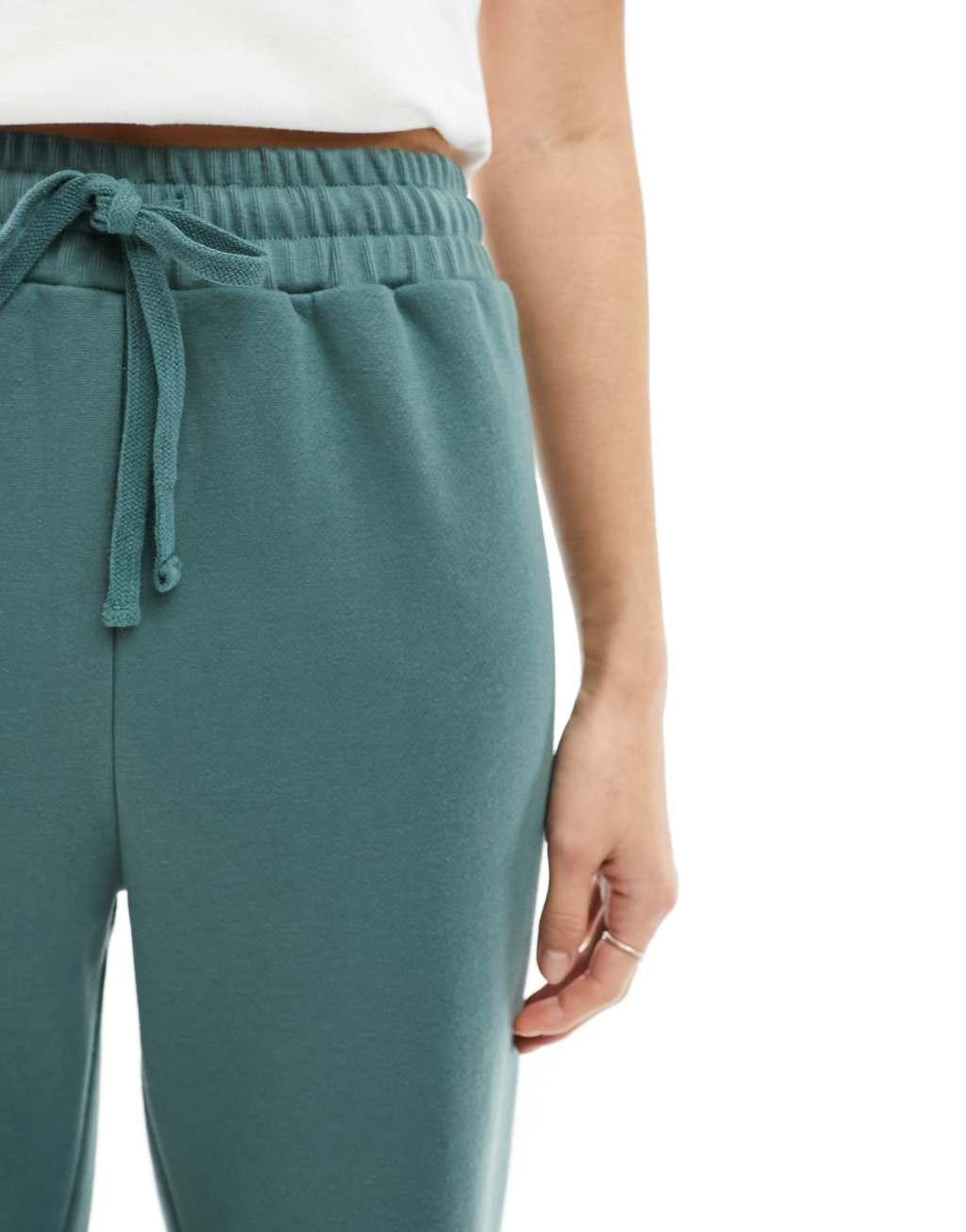 Miss Selfridge wide leg sweatpants in washed green - part of a set Product Image