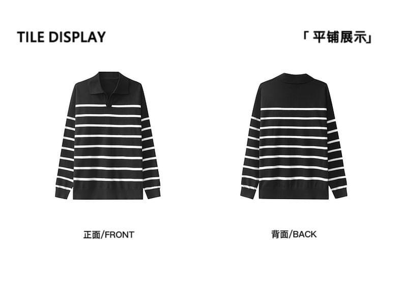 V-Neck Striped Polo Sweater Product Image