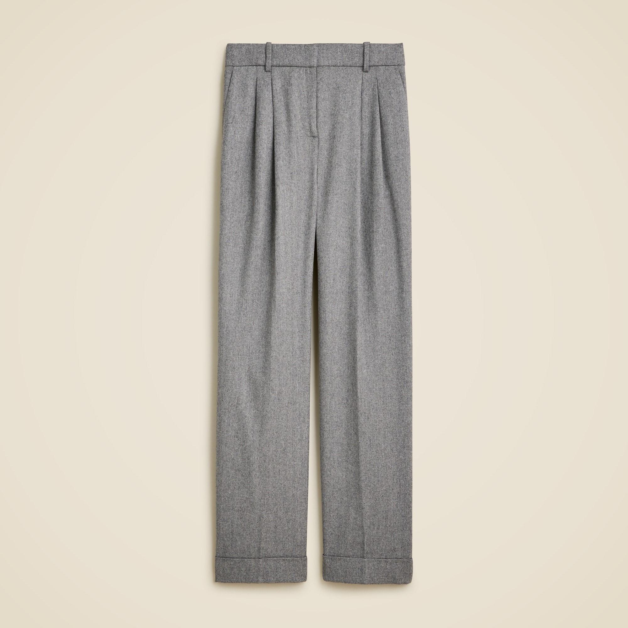 Wide-leg essential pant in grey herringbone English wool blend Product Image