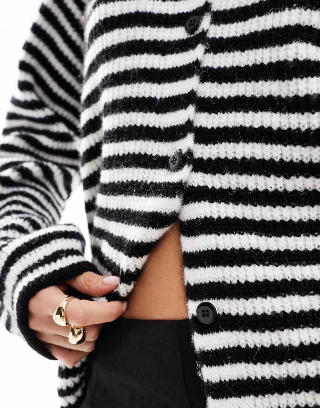 ASOS DESIGN knit raglan cardigan in black stripe Product Image