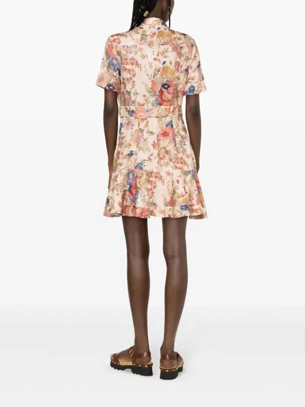 August Short Floral Dress In Beige Product Image