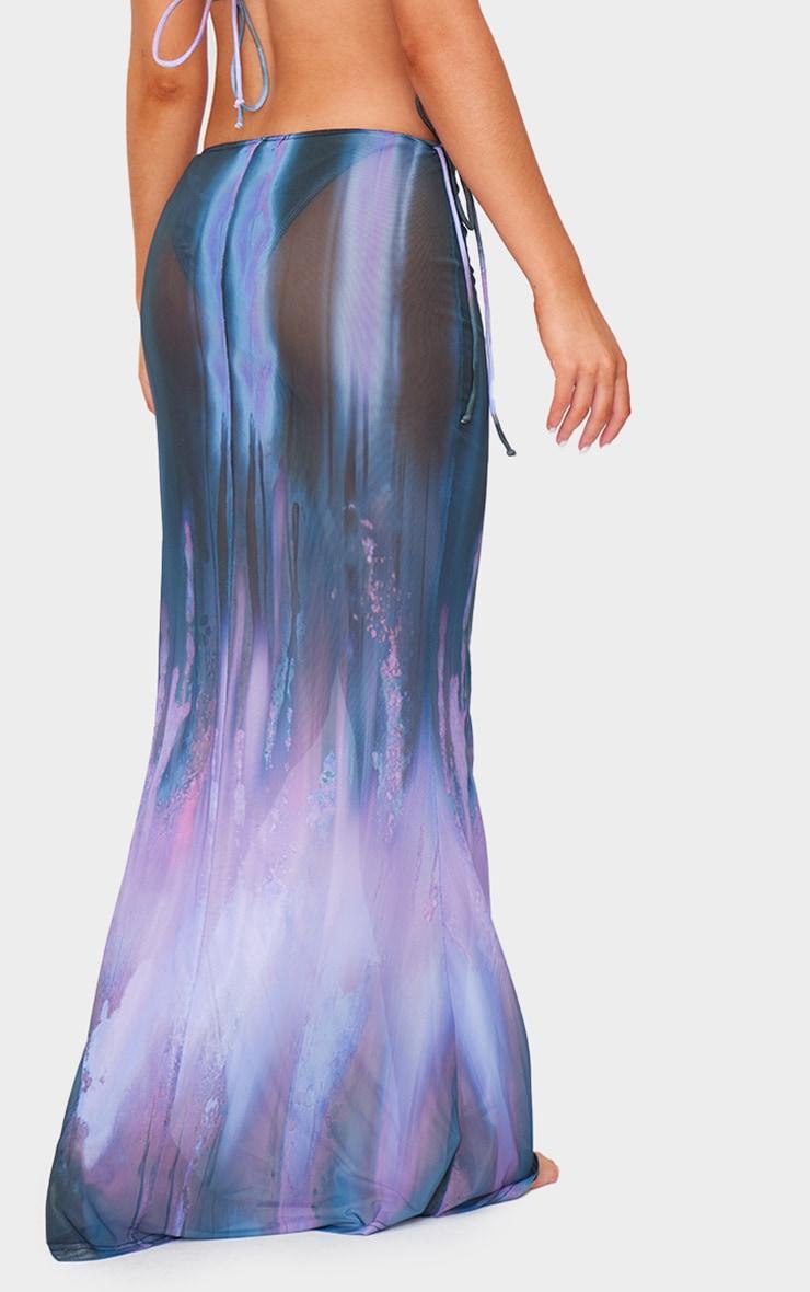  Purple Blur Print Mesh Bodycon Maxi Beach Skirt Product Image