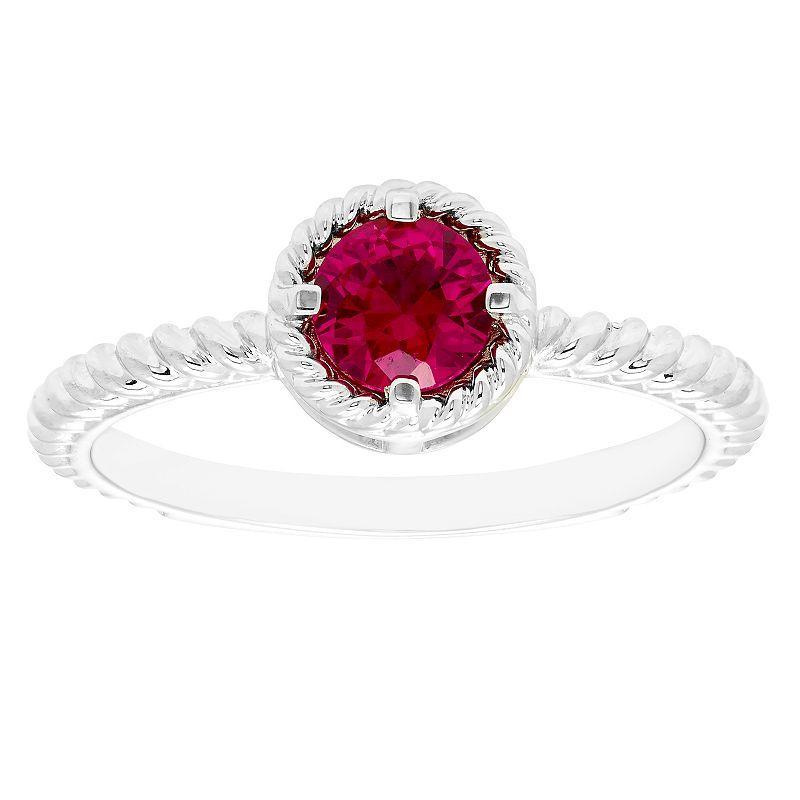 Boston Bay Diamonds Sterling Silver Lab-Grown Ruby Rope Halo Stacking Ring, Womens Red Product Image