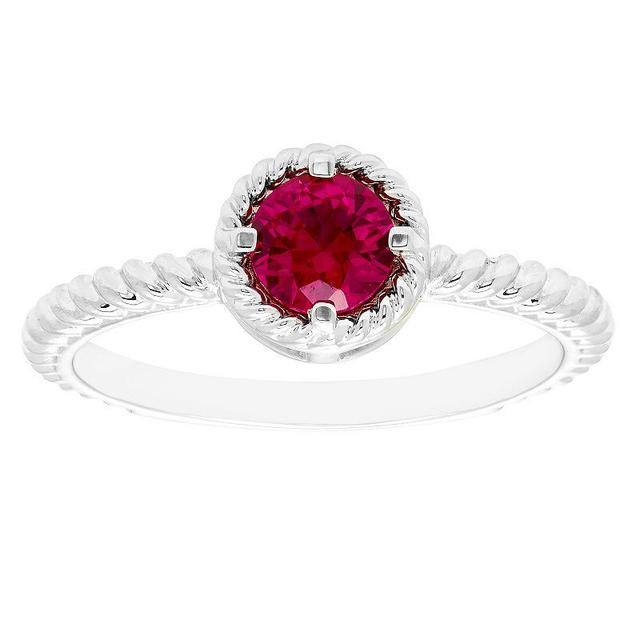 Boston Bay Diamonds Sterling Silver Lab-Grown Ruby Rope Halo Stacking Ring, Womens Red Product Image