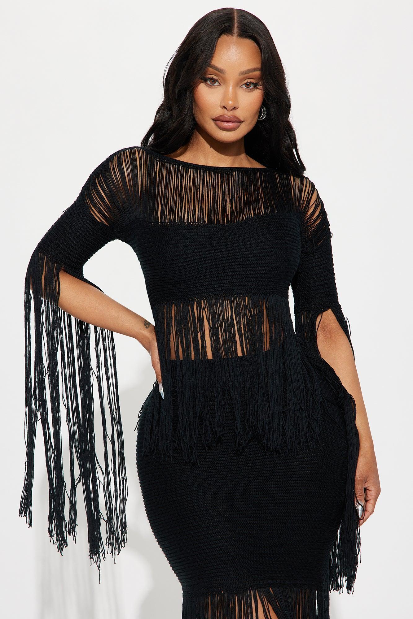 Mimosa Time Fringe Skirt Set - Black Product Image