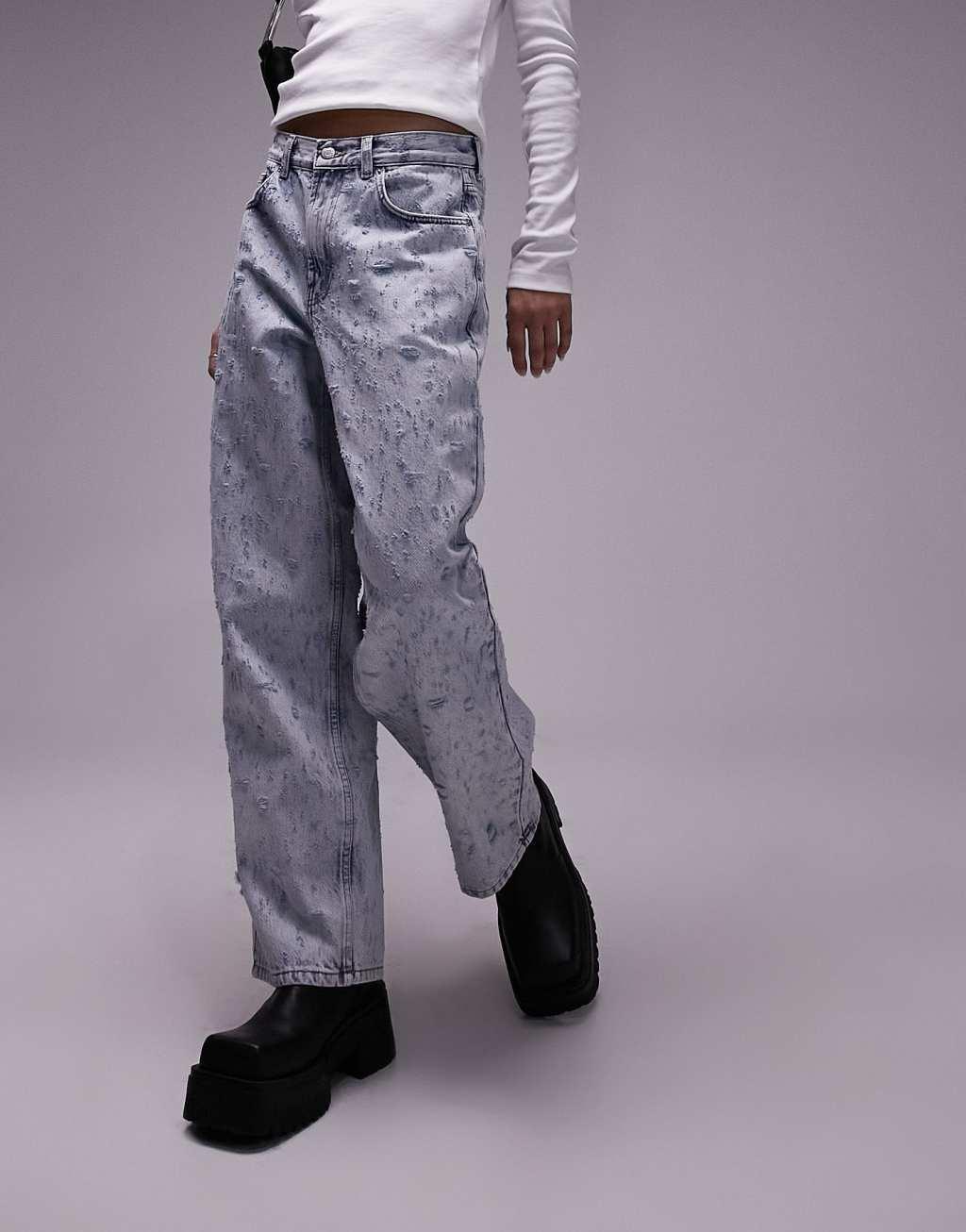 Topshop extreme ripped low-slung boyfriend jeans in bleach Product Image