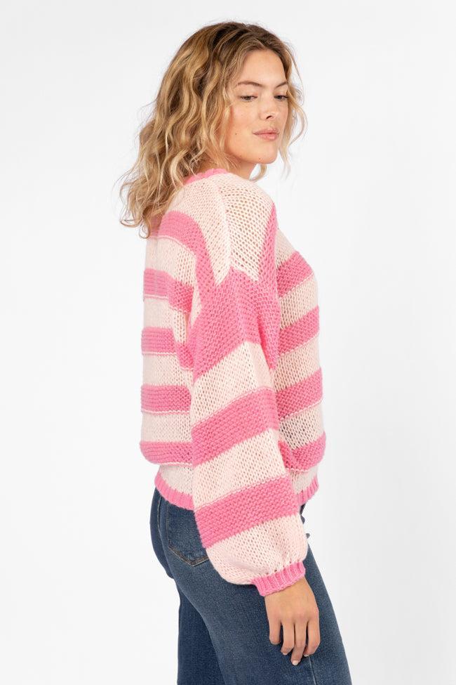 I Always Believe Pink Textured Stripe Sweater Product Image