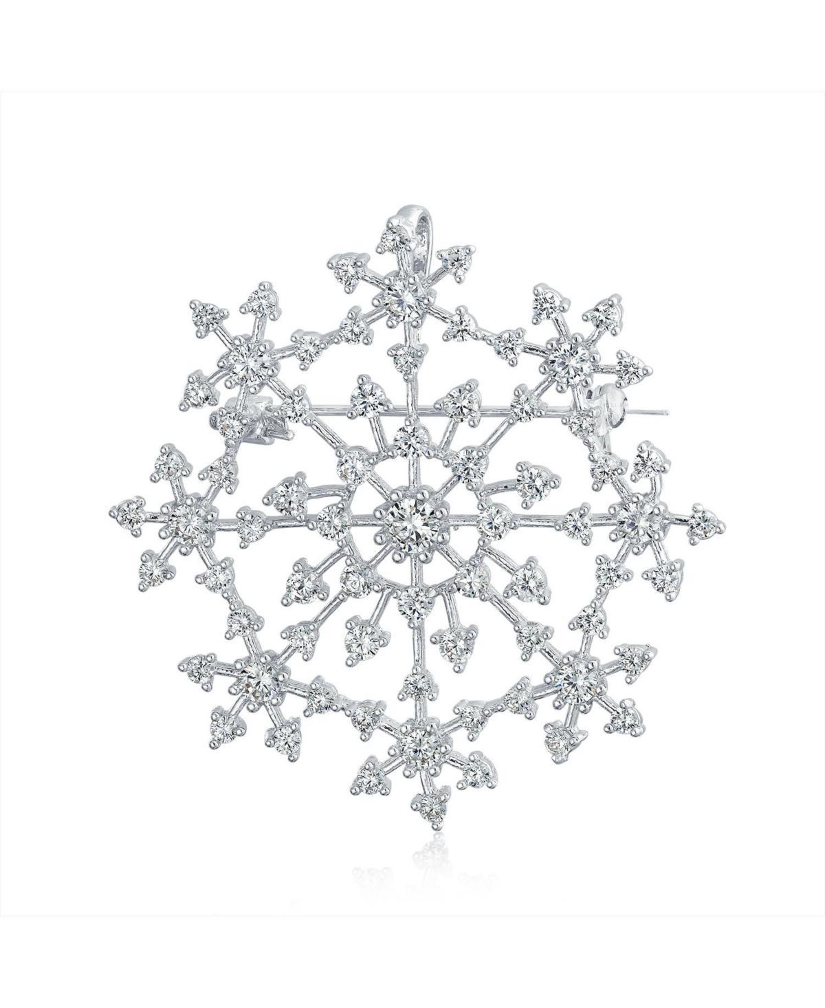 Large Frozen Winter Holiday Party Cz Pave Cubic Zirconia Scarf Christmas Statement Snowflake Brooch Pin For Women Silver Plated Brass Product Image