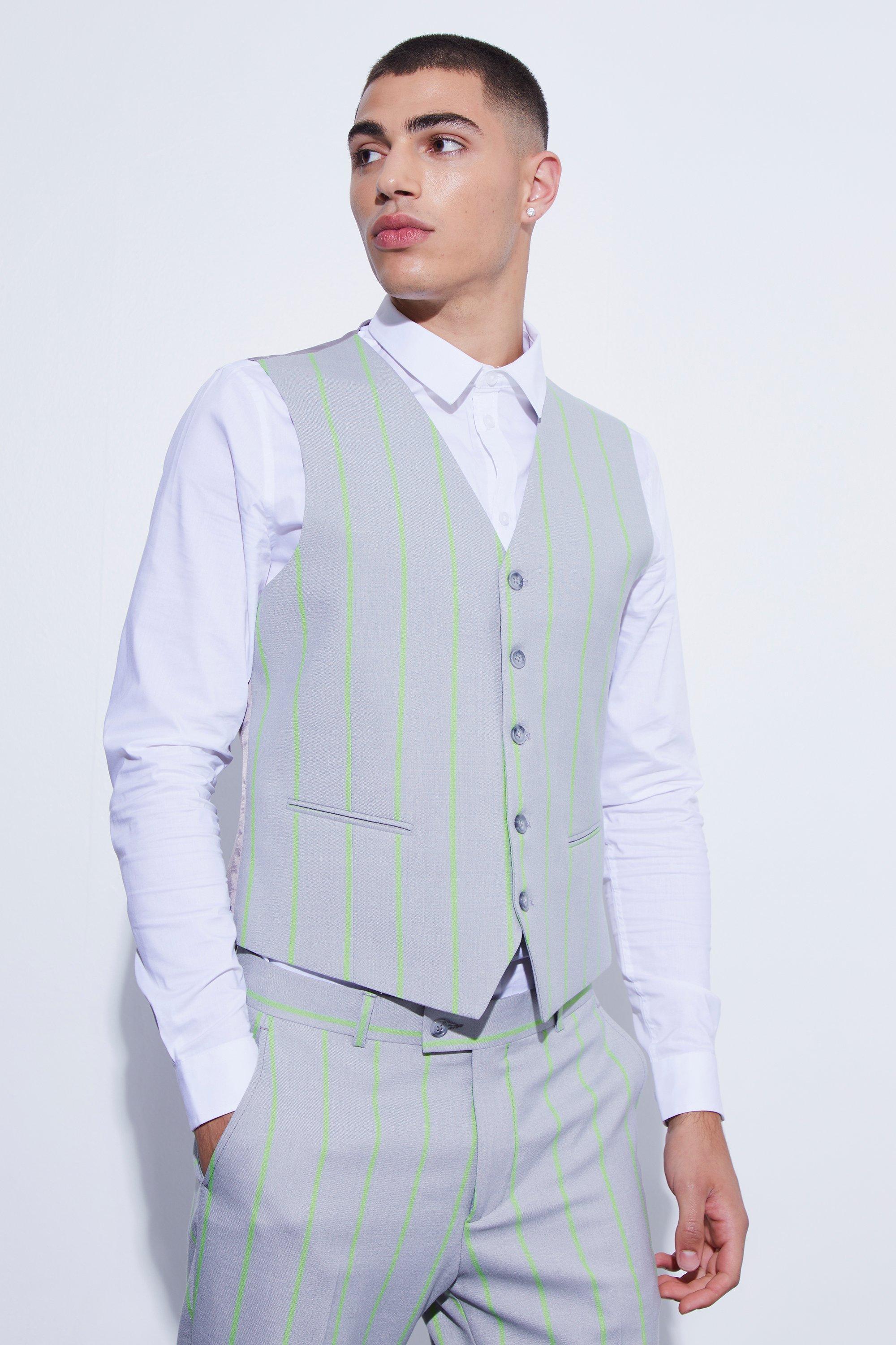 Slim Wide Stripe Waistcoat | boohooMAN USA Product Image