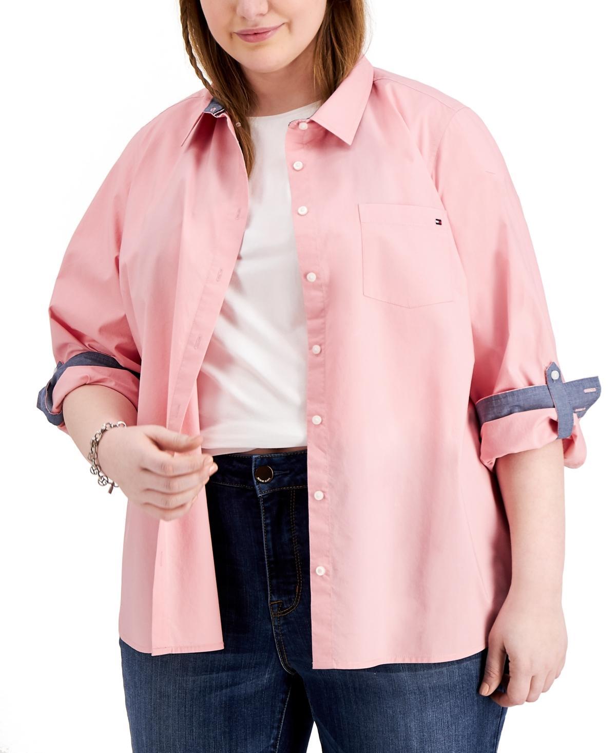 Tommy Hilfiger Plus Size Cotton Roll-Tab Shirt Product Image