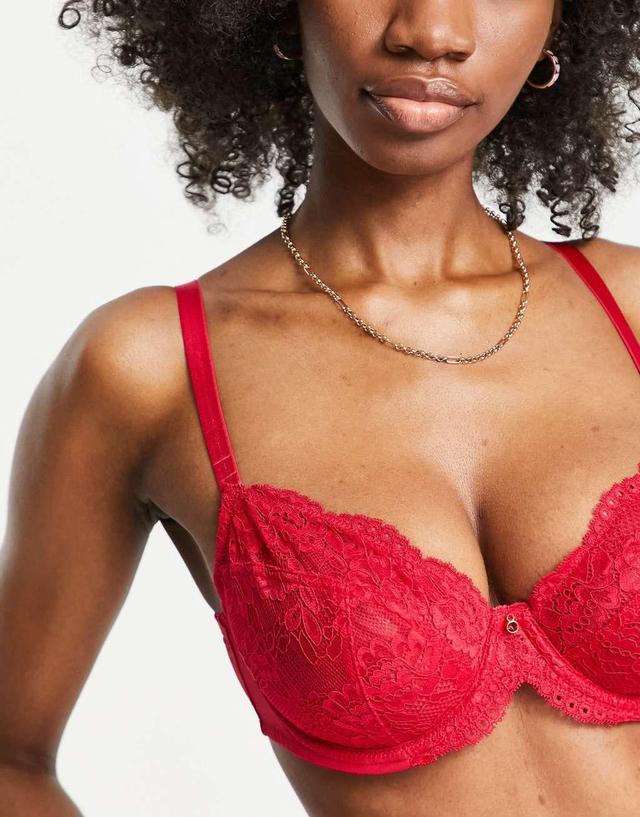 Ann Summers Fuller Bust Sexy Lace non padded plunge bra in red Product Image