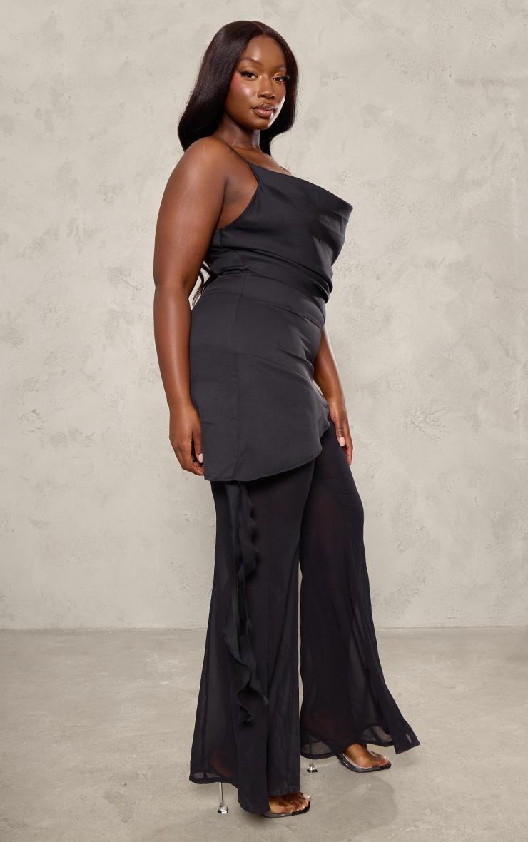 Plus Black Cowl Neck Long Overlay Jumpsuit Product Image