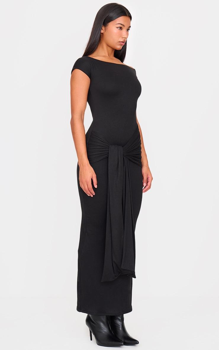 Black Double Contour Boat Neck Wrap Maxi Dress Product Image