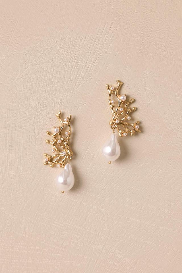 Reef Reflection Gold & Ivory Pearl Drop Earrings Product Image