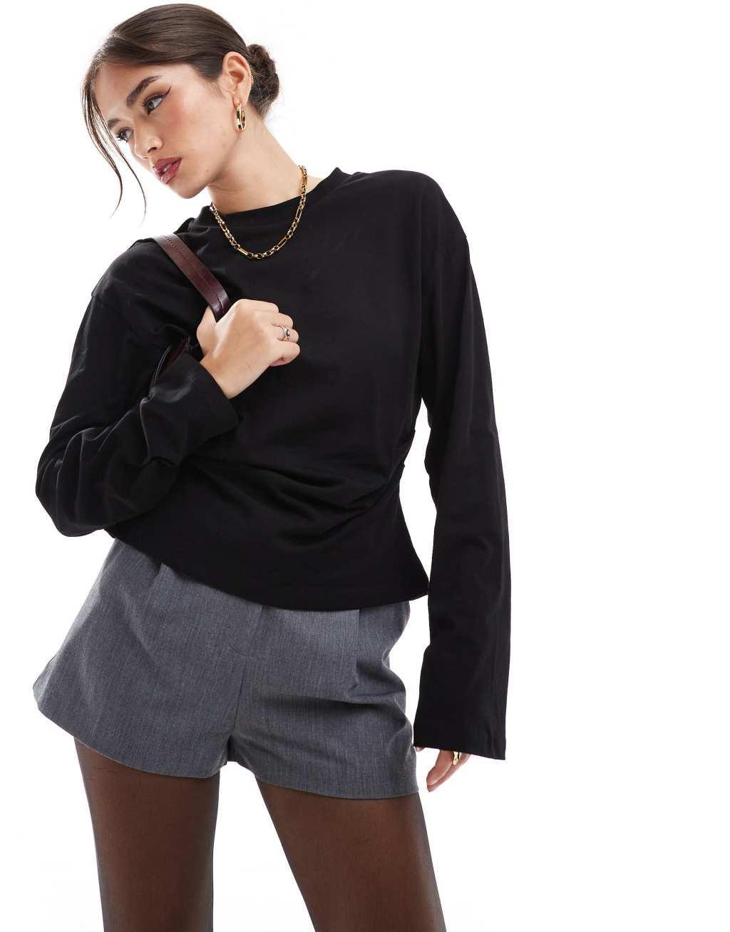 ASOS DESIGN corset long sleeve tee in black Product Image